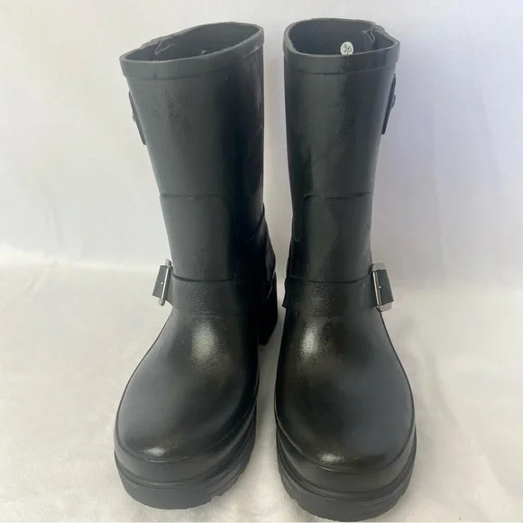 Hunter Original Rubber Biker Rain Boots - Black Size 6 - Picture 7 of 16